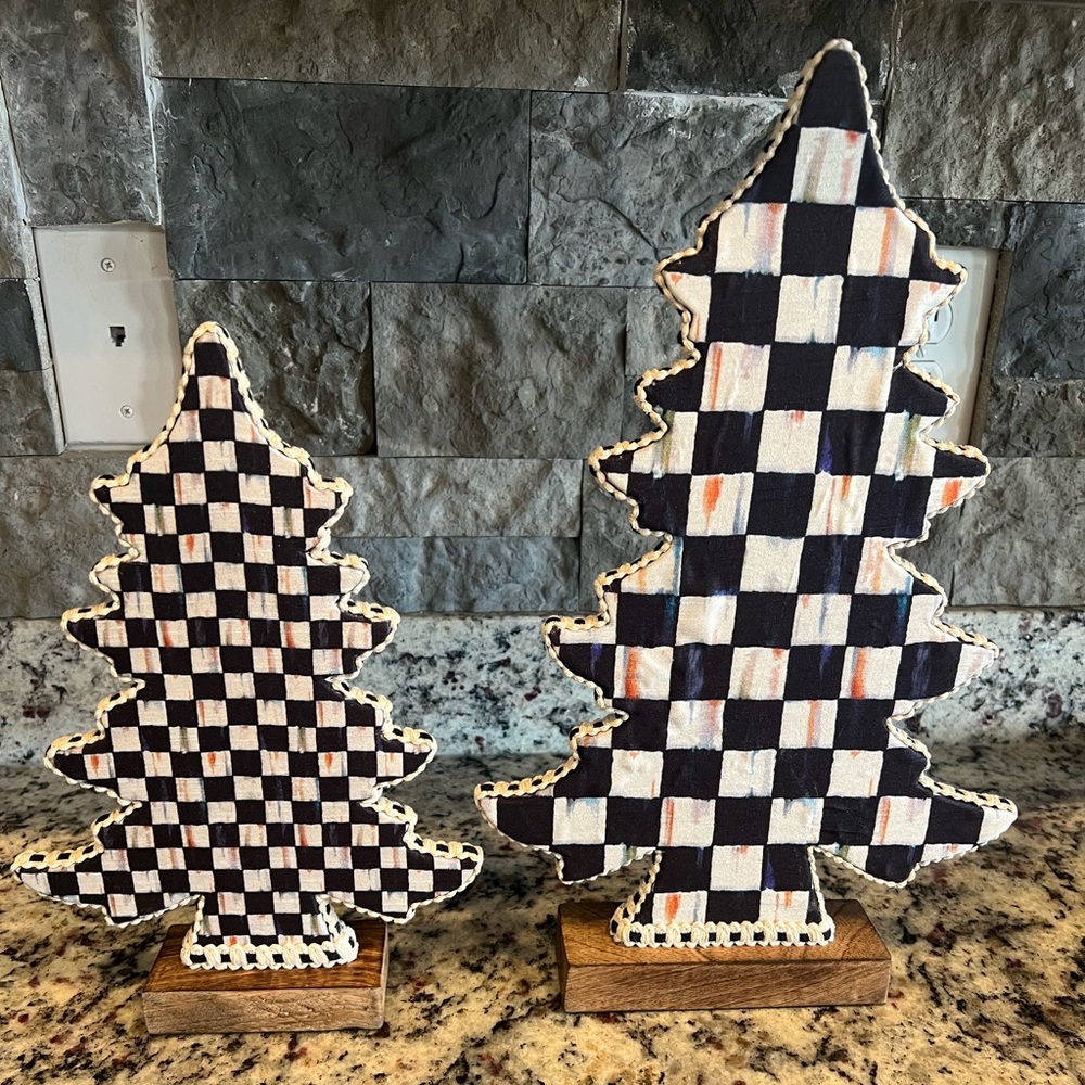 MACKENZIE-CHILDS Courtly Check Forest Trees. Set of 2 trees. New in box.
